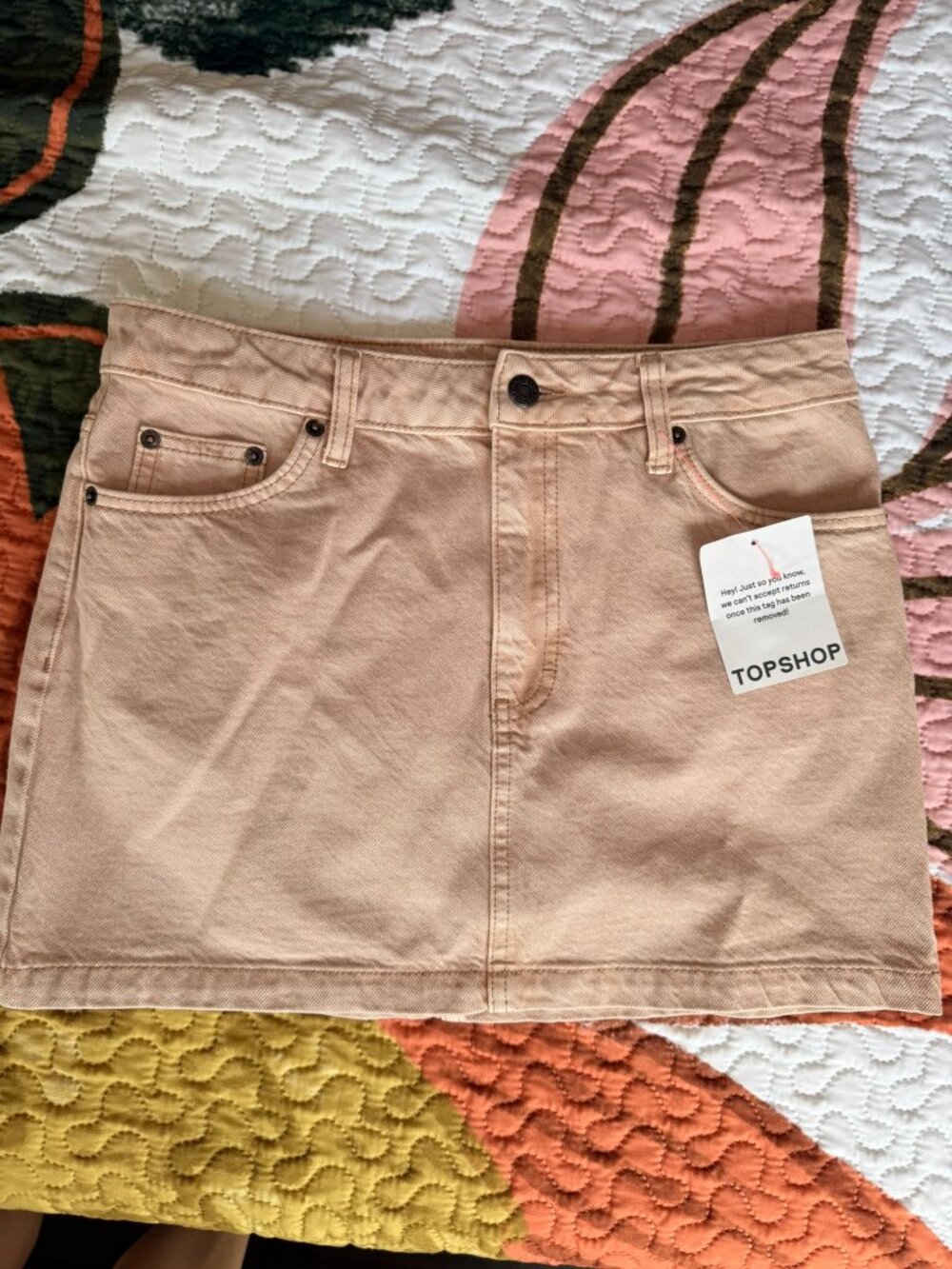 Topshop NWT Pink-Tan Denim Mini Skirt High Waisted Pelmet Jean Skirt Y2K